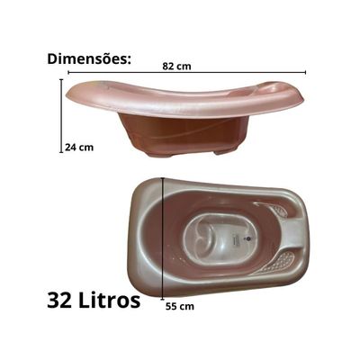 Banheira Bebê 32 Lts Valvula Água Perolado Plastibrasil Cor Rosa Lisa
