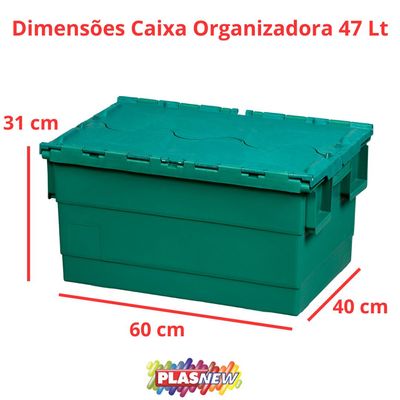 Caixa Organizadora Container Forte Verde 47 Lt Trava Plasnew
