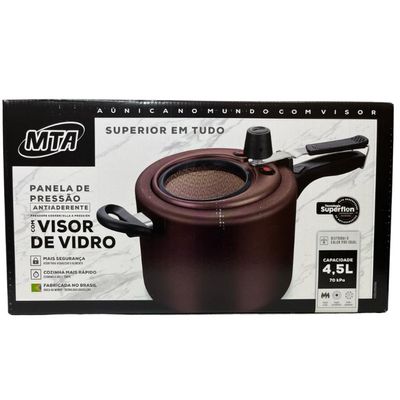 Panela De Pressão 4,5 Litros Visor Grande Chocolate Mta