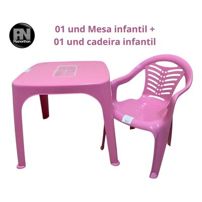 Mesa Infantil Rosa + 01 Cadeira Infantil Plasnorthon Kit