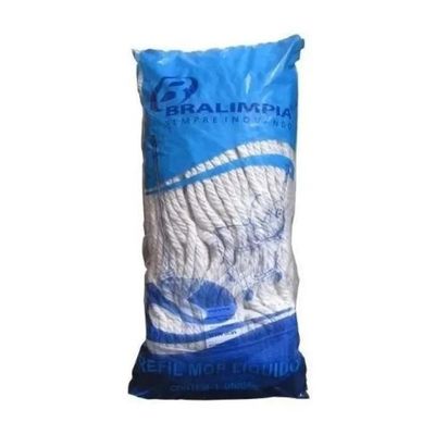 Refil Mop Algodão Úmido 300 Gramas Cru Ponta Loop Bralimpia Branco