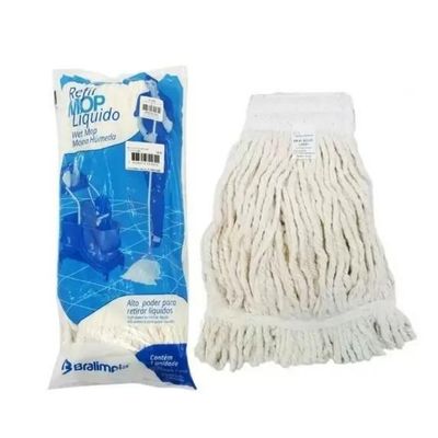 Refil Mop Algodão Úmido 300 Gramas Cru Ponta Loop Bralimpia Branco