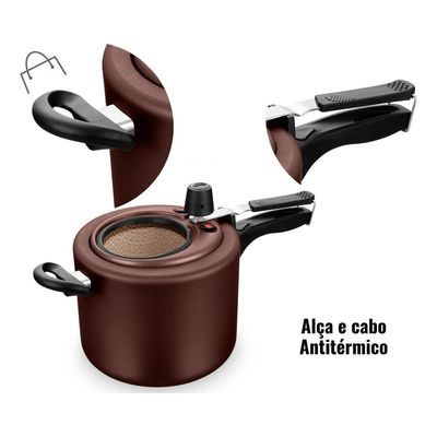 Panela De Pressão 4,5 Litros Visor Grande Chocolate Mta