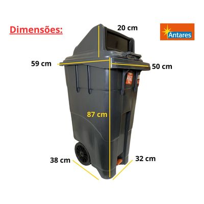 Lixeira Grande Coletora 120 Litros Com Pedal Rodas Antares