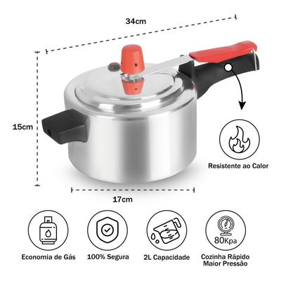 Panela De Pressao 2 Litros Aluminio Polida Eirilar