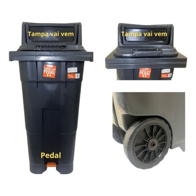 Lixeira Grande Coletora 120 Litros Com Pedal Rodas Antares