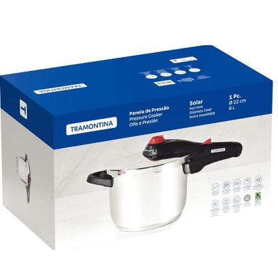 Panela Pressão Tramontina Solar  6L Inox Fundo Triplo 22cm 5 Dispositivos Segurança