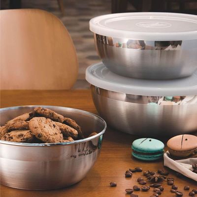 Jogo de Potes Inox 3 Peças Tramontina Freezinox 2,9L 2,2L 1,6L Tampa Plástica Mantimentos