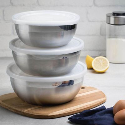 Jogo de Potes Inox 3 Peças Tramontina Freezinox 2,9L 2,2L 1,6L Tampa Plástica Mantimentos