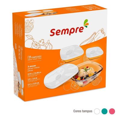 Conjunto de Assadeiras Refratárias Sempre 3 Peças - Cores Sortidas