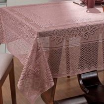 Toalha de Mesa Interlar Renda 100% Poliéster Retangular Color 150m x 220m 6 Lugares Rose