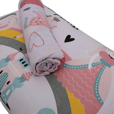 Jogo de Cama Portallar Solteiro Malha Mista 70% Algodão e 30% Poliéster Joy Princesas Magicas 2 peças Rosa