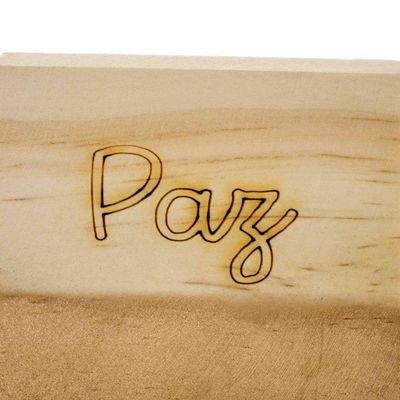 Porta Vela Quadrado De Natal Paz Em Madeira E Dourado 7Cm