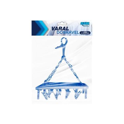 Varal De Roupa Portátil Dobrável 24 Prendedores - Sortido