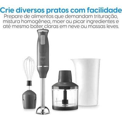 Mixer de Alimentos Cinza Lunar Inox 600W 3 em 1 Copo 700ml Elgin 110V