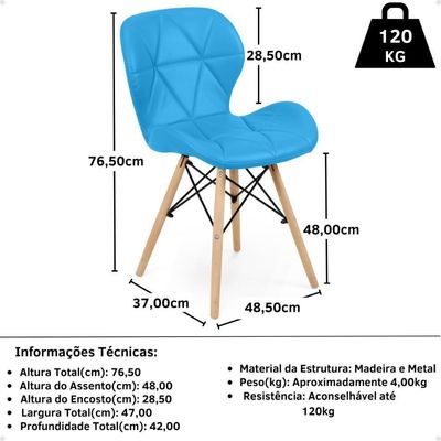 Kit 16 Cadeiras De Jantar Charles Eames Slim Wood Estofada - Azul