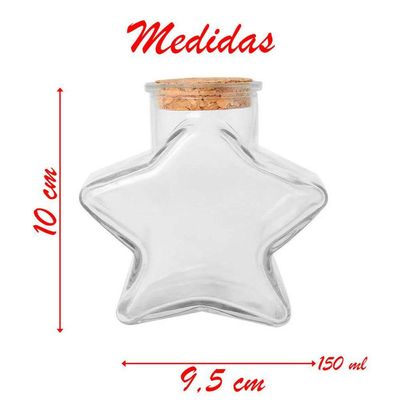 Kit 10 Potes De Vidro Estrela Com Tampa 150ml