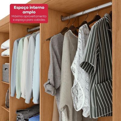 Guarda Roupa Casal 6 Portas Easy Slim Com Espelho E Pés Amendoa/off White