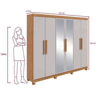 Guarda Roupa Casal 6 Portas Easy Slim Com Espelho E Pés Amendoa/off White