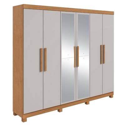 Guarda Roupa Casal 6 Portas Easy Slim Com Espelho E Pés Amendoa/off White
