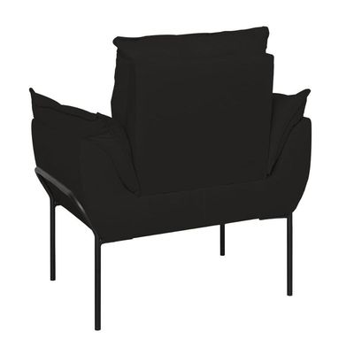 Poltrona Sofá Luxo Base Metal Preto Recepção Escritório Preto
