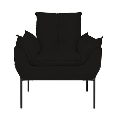 Poltrona Sofá Luxo Base Metal Preto Recepção Escritório Preto