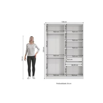 Guarda-roupa Closet 2 Gavetas Kappesberg Adapt Branco 158cm