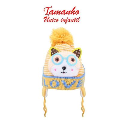Touca Gorro Infantil Amarela Gatinho Tamanho único