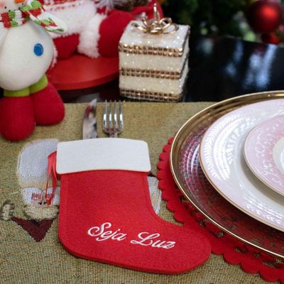 Porta Talher De Natal Bota Seja Luz Vermelho E Branco 20X14Cm