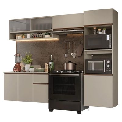 Armário De Cozinha Completa 260 Cm Suspenso Nice Madesa 11 Crema