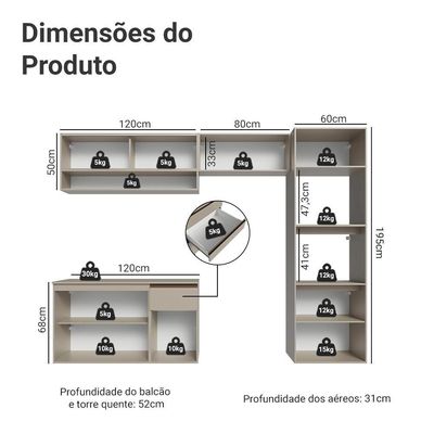 Armário De Cozinha Completa 260 Cm Suspenso Nice Madesa 11 Crema
