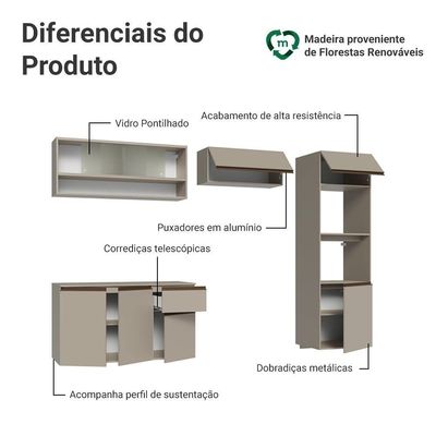 Armário De Cozinha Completa 260 Cm Suspenso Nice Madesa 11 Crema