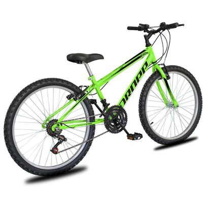 Bicicleta Aro 26 Dropp Sport Infantil Adulto18 Vel Marchas Freio V-brake - Verde e Preto