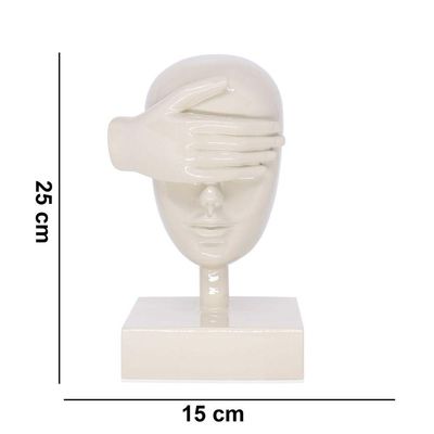 Escultura Decorativa Máscara Cego Em Cerâmica Nude 25X15cm