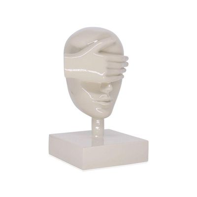 Escultura Decorativa Máscara Cego Em Cerâmica Nude 25X15cm