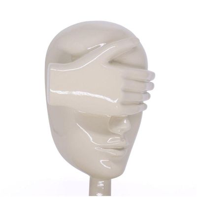 Escultura Decorativa Máscara Cego Em Cerâmica Nude 25X15cm