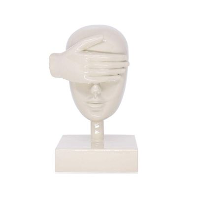 Escultura Decorativa Máscara Cego Em Cerâmica Nude 25X15cm