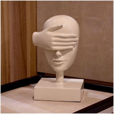 Escultura Decorativa Máscara Cego Em Cerâmica Nude 25X15cm
