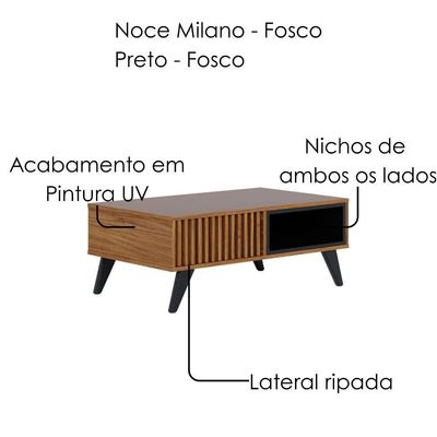 Mesa De Centro Para Sala 91 Cm Jeri Preto Colibri Noce Milano Preto