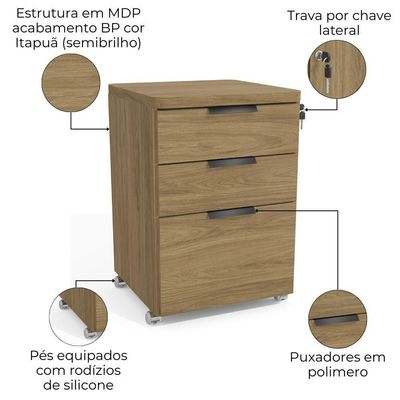 Gaveteiro Pasta Suspensa 3 Gavetas Versatil 1003a Kappesberg Itapua