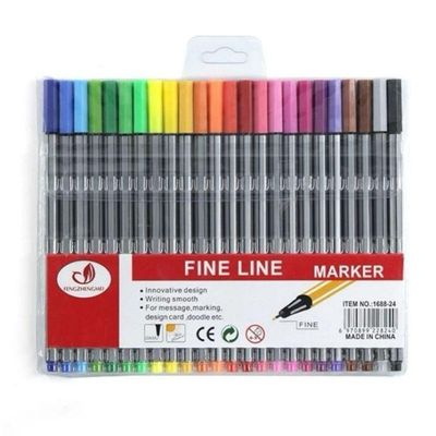 Kit Com 24 Canetas Coloridas Fine Line Ponta Fina 0.4 Mm Corpo Da Caneta Cinza