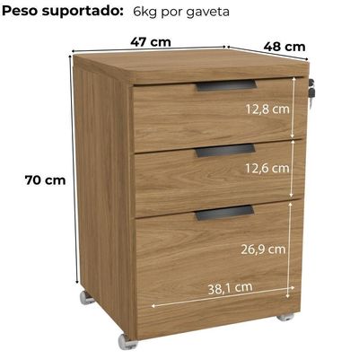 Gaveteiro Pasta Suspensa 3 Gavetas Versatil 1003a Kappesberg Itapua