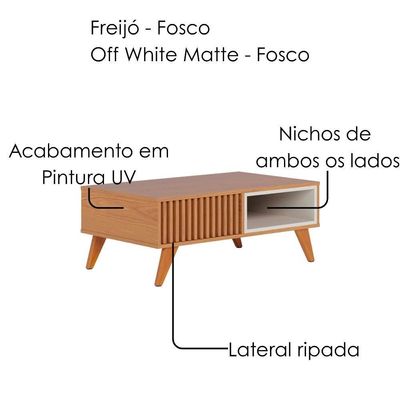 Mesa De Centro Para Sala 91 Cm Jeri Colibri Freijo Off White Matte