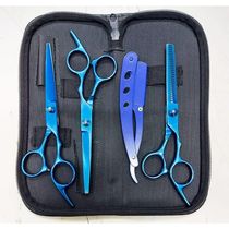 Kit 3 Tesouras Profissionais Fio Navalha Desfiadeira Coloridas Azul