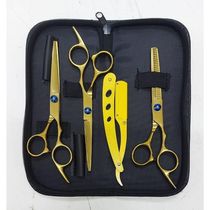 Kit 3 Tesouras Profissionais Fio Navalha Desfiadeira Coloridas Dourado