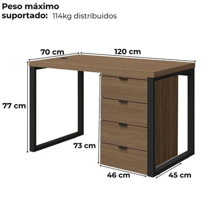 Mesa Escritorio 120 Cm E Gaveteiro 4 Gavetas Frame Kappesberg Munique