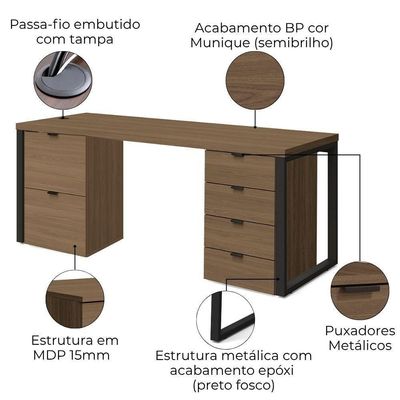 Conjunto Escritorio Industrial Mesa E Gaveteiros Frame Kappesberg Munique