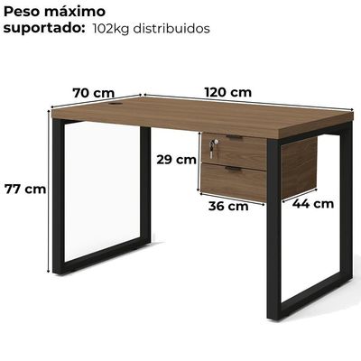 Mesa Escritorio 150 Com Gaveteiro Industrial Frame Kappesberg Munique