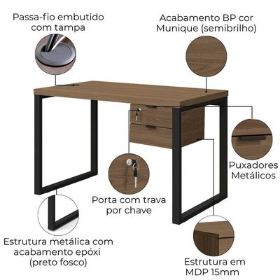 Mesa Escritorio 150 Com Gaveteiro Industrial Frame Kappesberg Munique