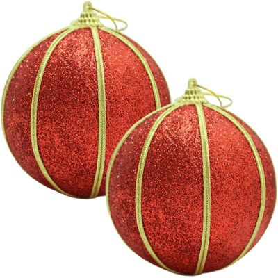 Kit 8 Bolas Glitter Vermelho árvore De Natal Artesanal 10cm